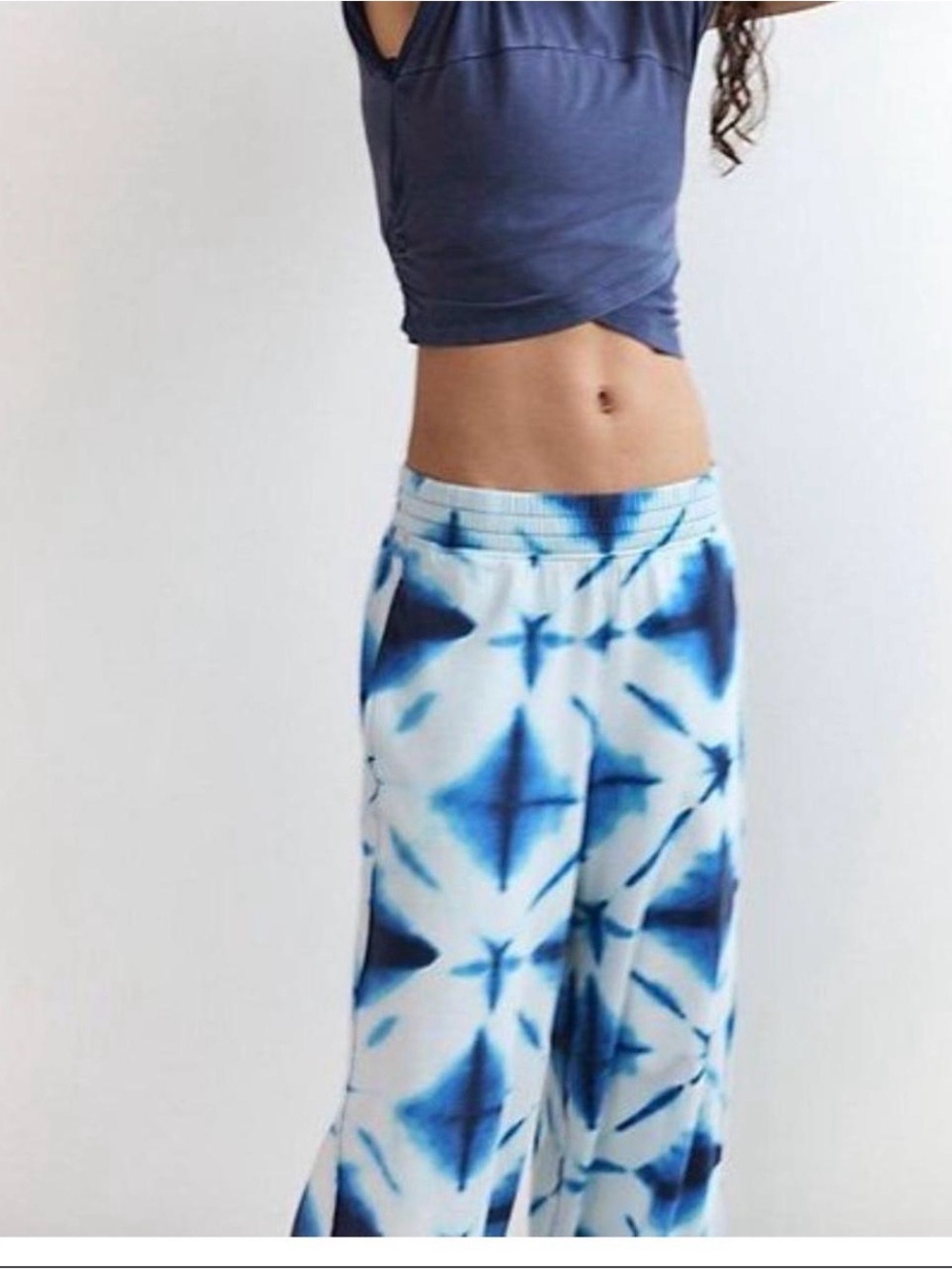 Women’s XS Blue Tie Dye Jogger Pants & Crop Top Lounge Set Two Piece Outfit